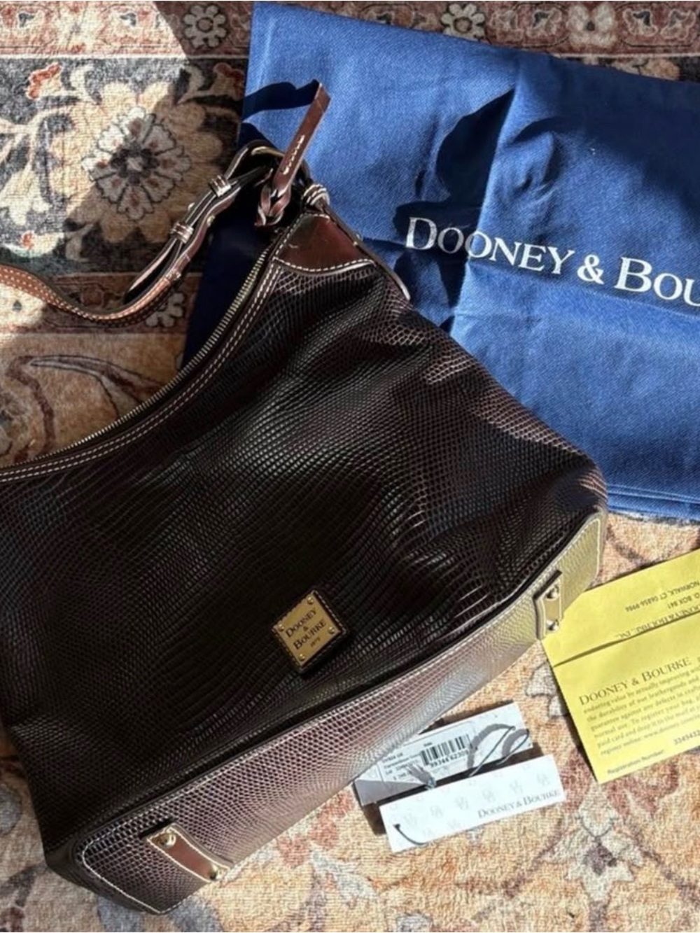 Dooney & Bourke Brown Textured Leather Hobo Bag with Gold Hardware